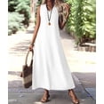 thumbnail image 4 of Summer Dresses for Women Cotton Linen Maxi Dress Casual Sleeveless Solid Long Sundress White M, 4 of 7