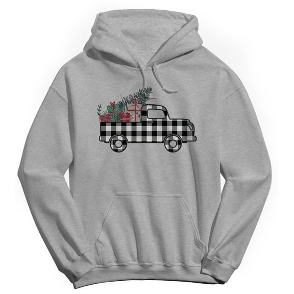 Haywood & Main Plaid Christmas Truck Graphic Sport Grey Men's Cotton Pullover Hoodie