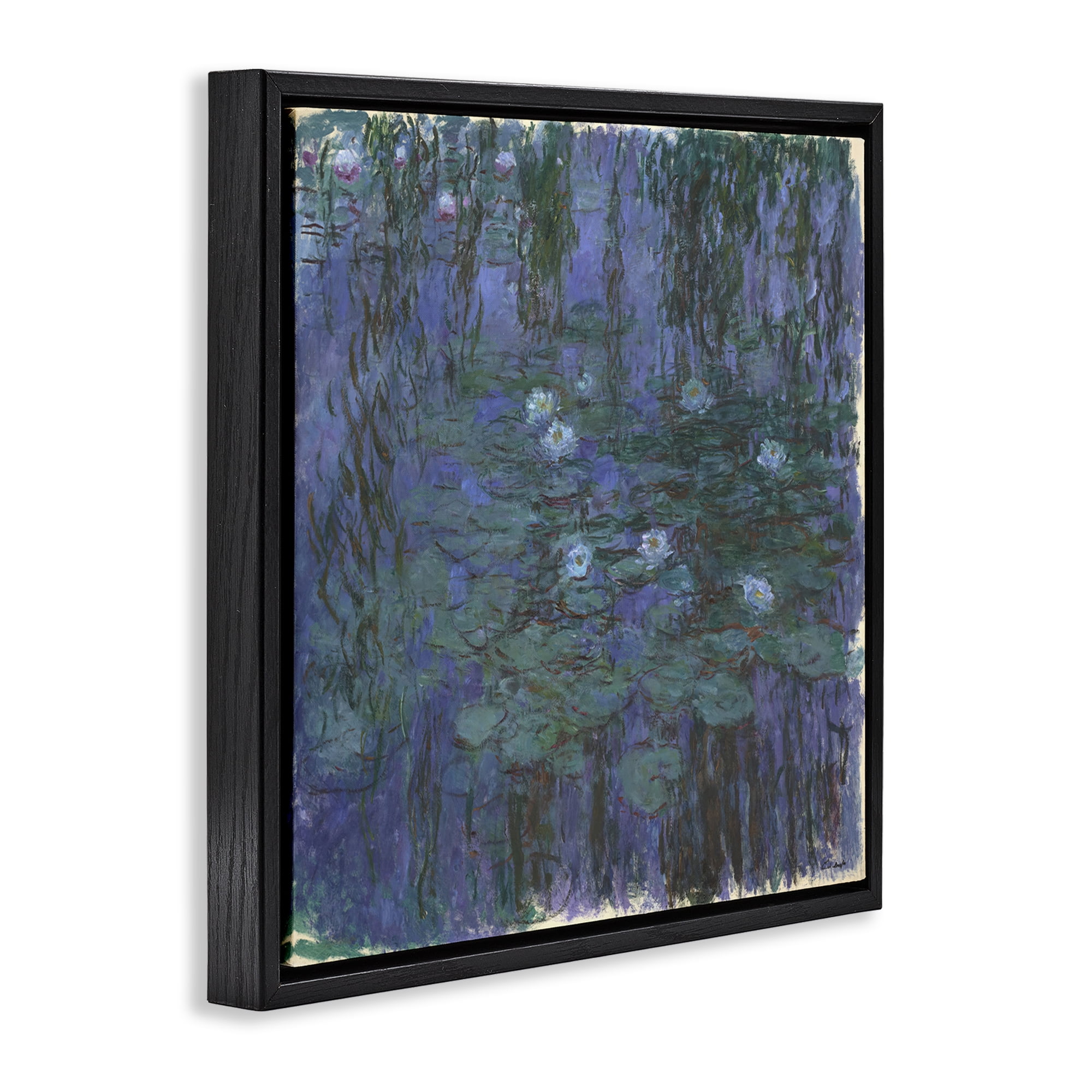Stupell Industries Classic Monet Blue Water Lilies Landscape & Nature Painting Black Floater Framed Canvas Art Print Wall Art, 25 x 25