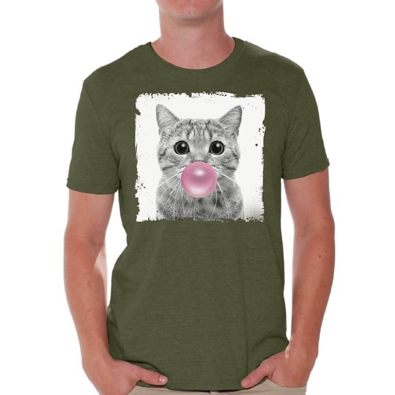 Awkward Styles Funny Cat Shirt Gifts for Him Funny Men T Shirt Little Cat Tshirt Cat with Pink Gum T Shirt Cat Clothing Animal T-Shirt for Men Funny Animal Gifts Cat T Shirt Cute Animal T Shirt