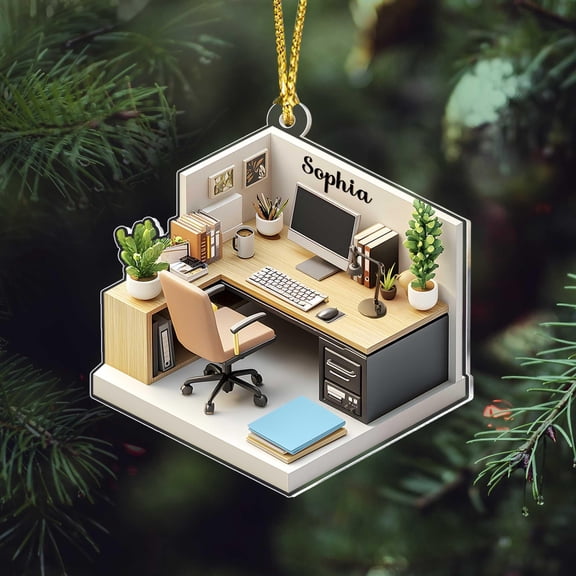 Personalized Office Worker Flat Acrylic Ornament, Work From Home Christmas Keepsake, Unique Employee Secretary Gift
