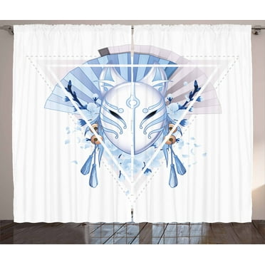 Ambesonne Kabuki Curtains 2 Panel Set, Fox Kitsune, 108" x 90", Pale Blue White Beige