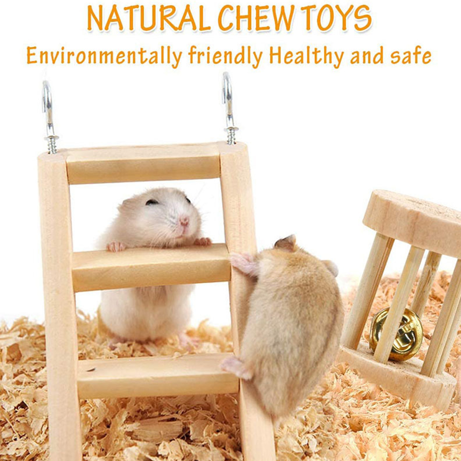 DOPI 6Pcs Hamster Chew Toys Multiple Types Exercise Training Natural Wood Small Pet Ladder Swing Toy Set for Rabbit