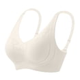 thumbnail image 7 of IQOGKRN Women Wireless Floral Lace Lift Up Bra Adjustable Wide Strap Anti-Sagging Support Bralette Soft Thin Cup Breathable Bras Beige 34, 7 of 7
