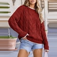 thumbnail image 2 of WTOBBY Women's Loose Winter Knitted Fashion Casual Pullover Sweater, Cozy Long Sleeve Top for Fall and Winter, Comfortable and Stylish Everyday Outfit,Red XL, 2 of 6