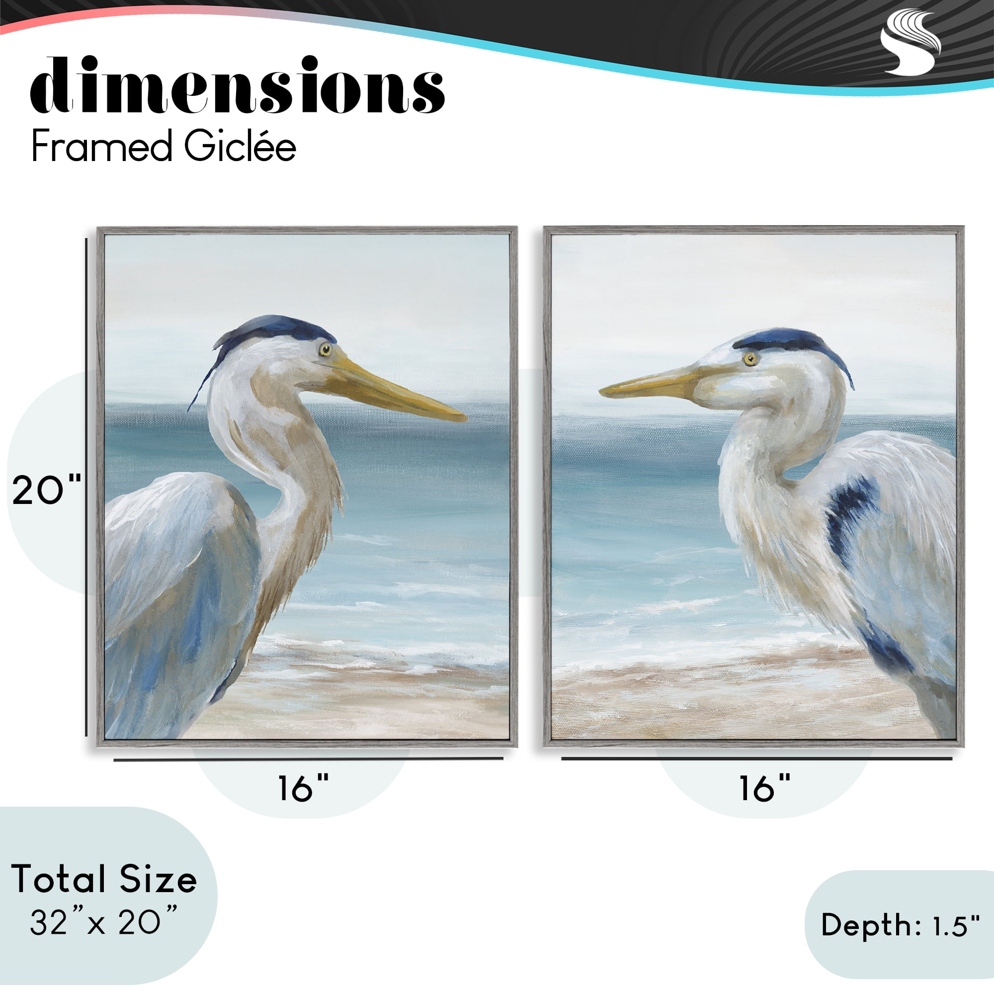 Stupell Industries Tranquil Gaze Herons 2 Piece Gray Framed Giclee Art Set, design by Nan