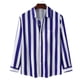 thumbnail image 1 of Camisa a rayas para hombre, manga larga, cuello vuelto, blusa holgada con botones para uso diario y trabajo, 1 of 5