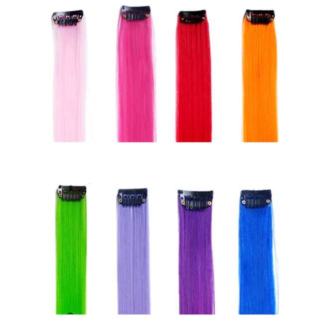 8 piezas de extensiones de cabello con clip de 8 colores, arcoíris, para niñas, princesas, fiestas, extensiones de cabello liso con clip
