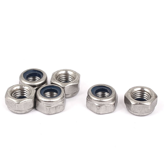 M8x1mm 304 Stainless Steel Nylock Self-Locking Nylon Insert Hex Lock Nuts 6pcs