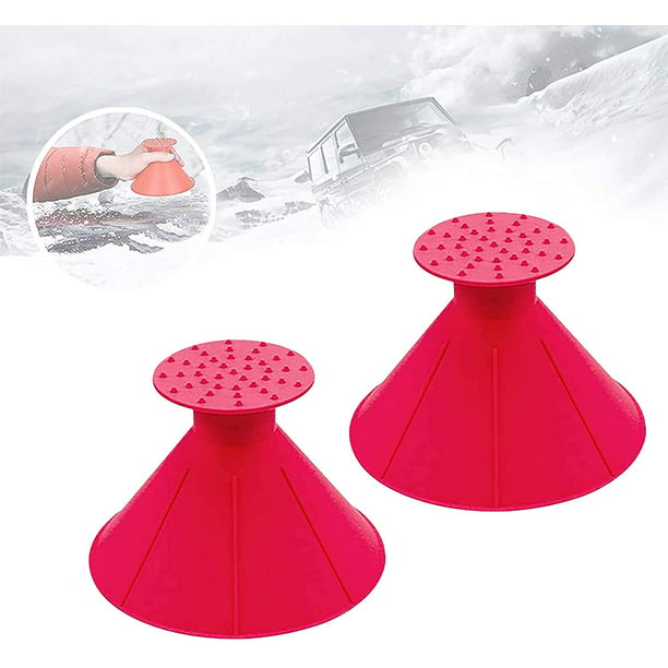 Grattoir à glace rond pour pare-brise, grattoir à glace pour pare-brise de  voiture en forme de cône magique, outil de pelles de déneigement en  entonnoir (petit, lot de 2, rouge) 