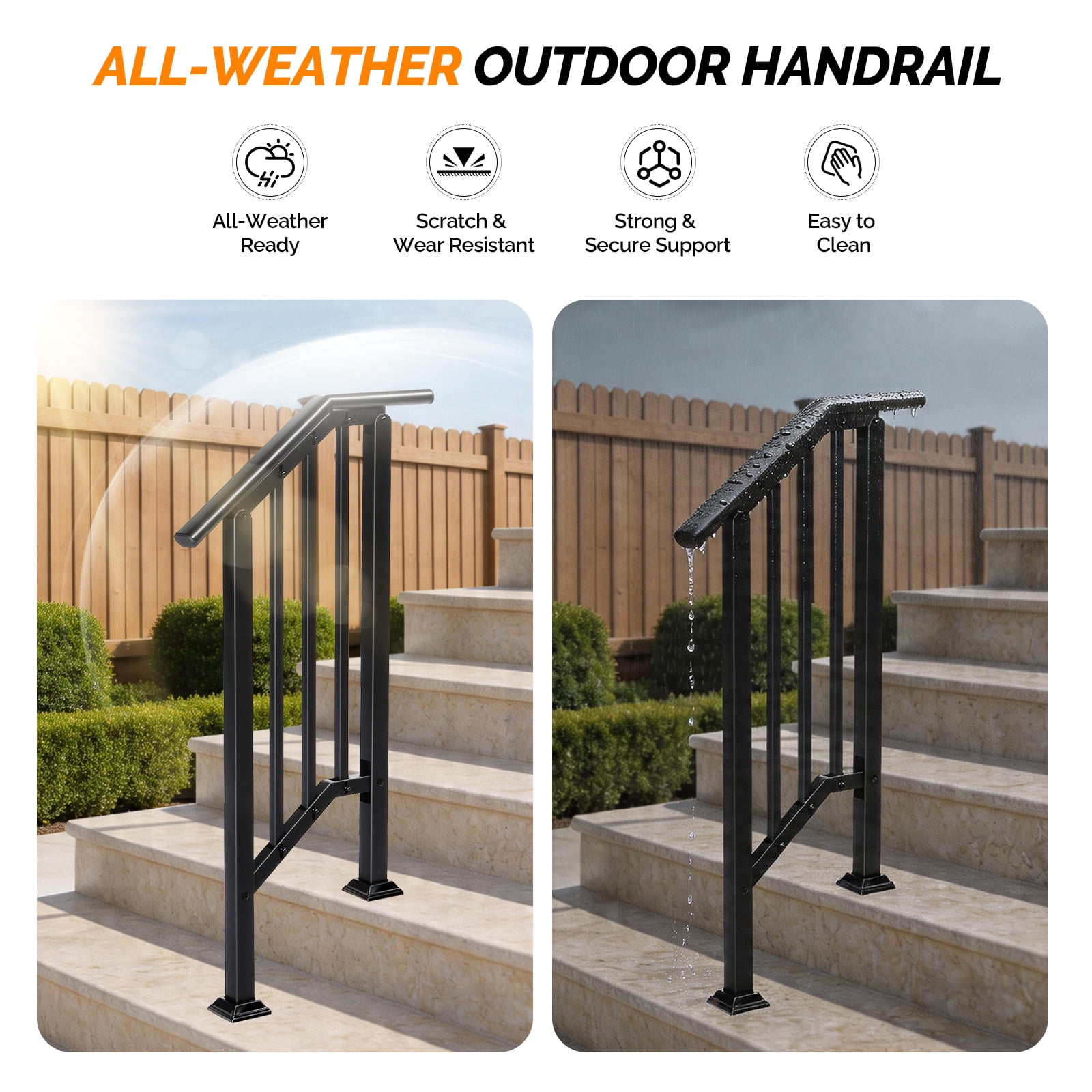 Handrails for Outdoor Steps Fits 1 to 2 Steps