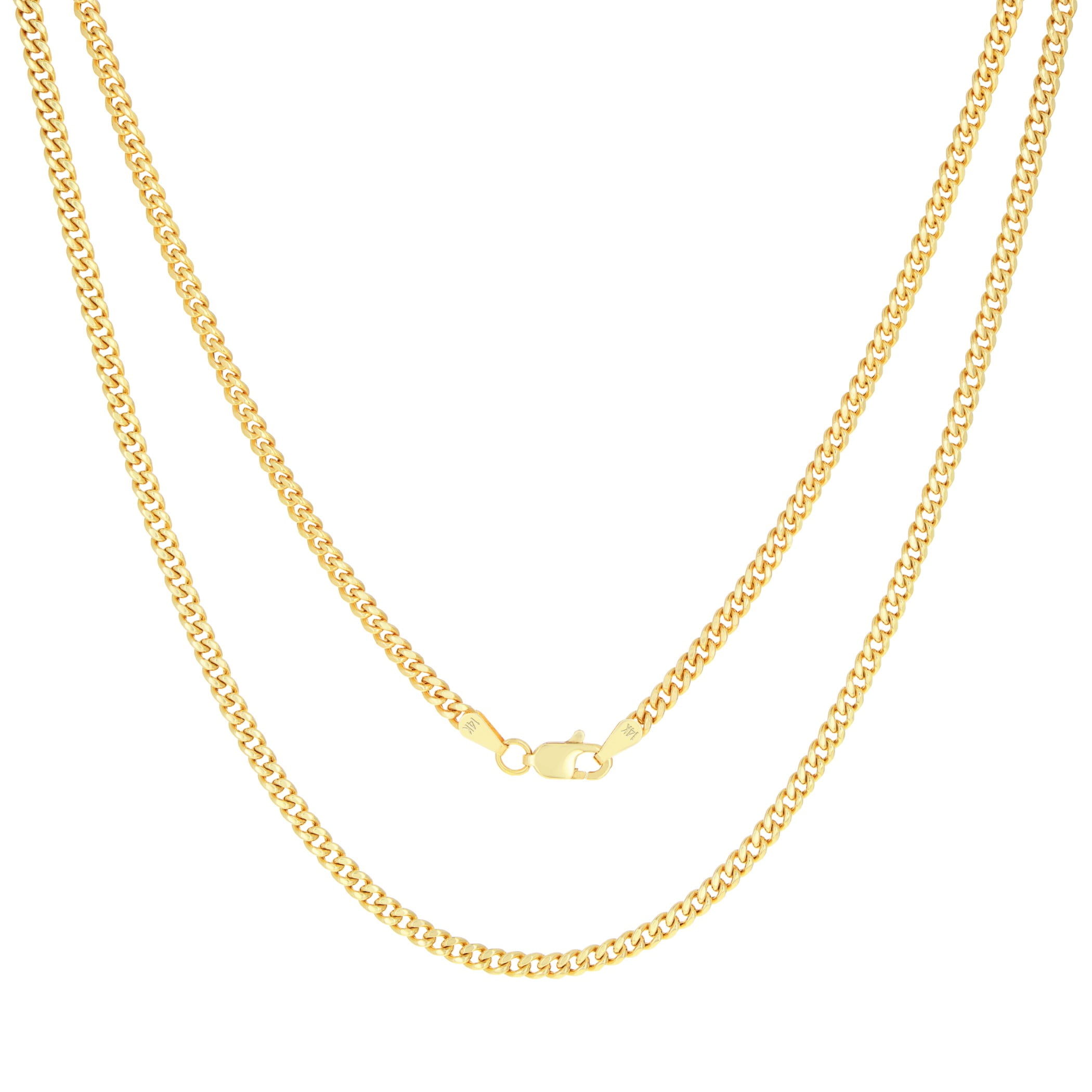 Nuragold 14k Real Yellow Gold Miami Cuban Link 3mm Chain Necklace (16"-30") Italian Jewelry for Men & Women