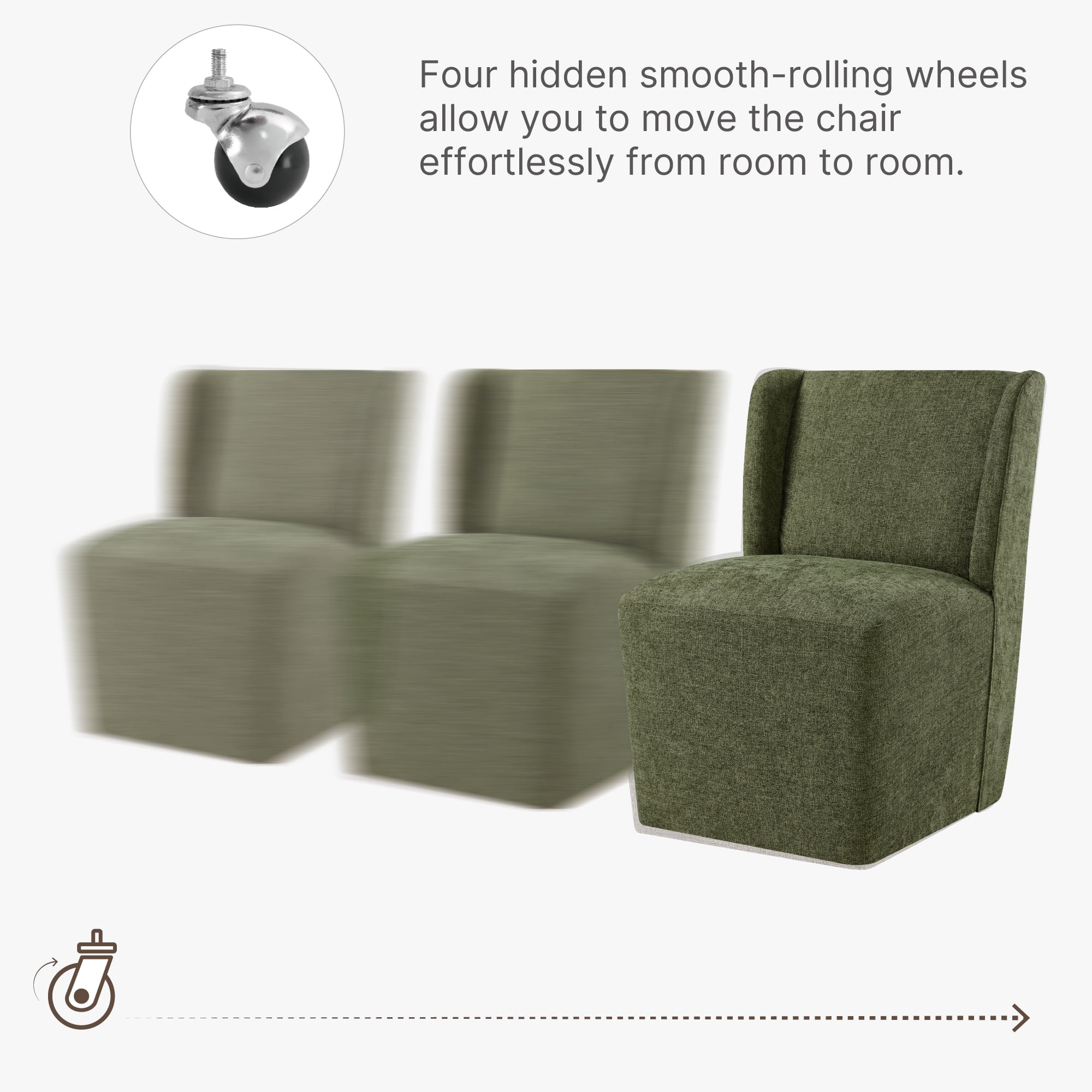 Spruce & Spring Anywhere Upholstered Dining Chair with Hidden Detachable Casters, Stain-Resistant Linen-Look Fabric, Green
