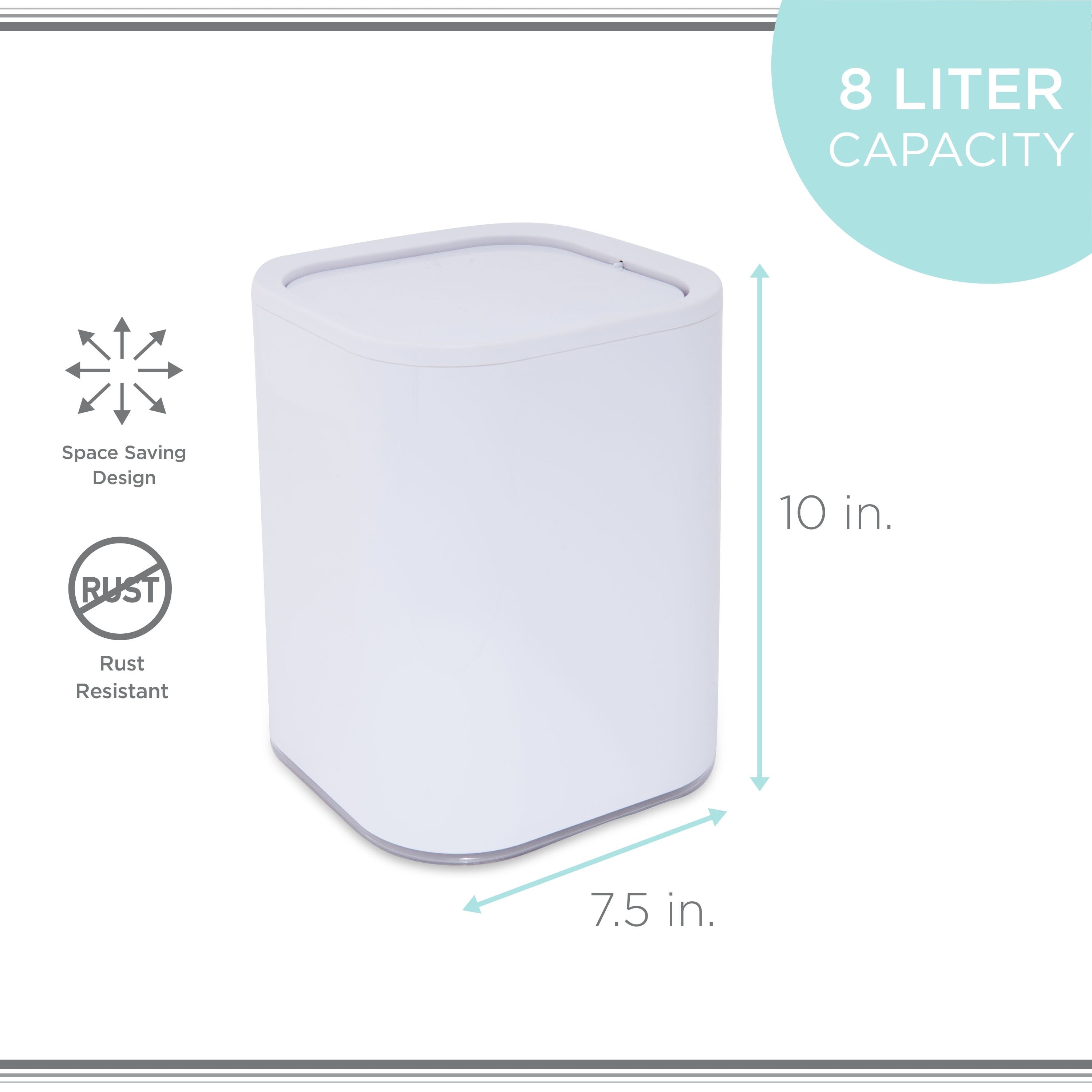 Bath Bliss 2.1 gal Acrylic Bathroom Trash Can, White