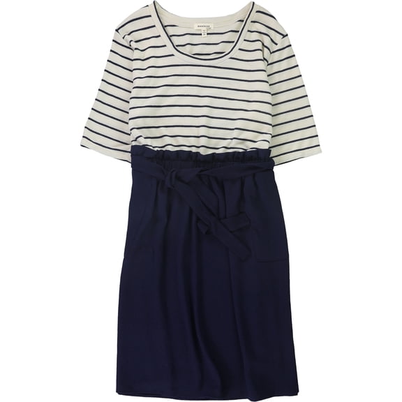 Monteau Womens Stripe A-line Dress, Blue, 3X
