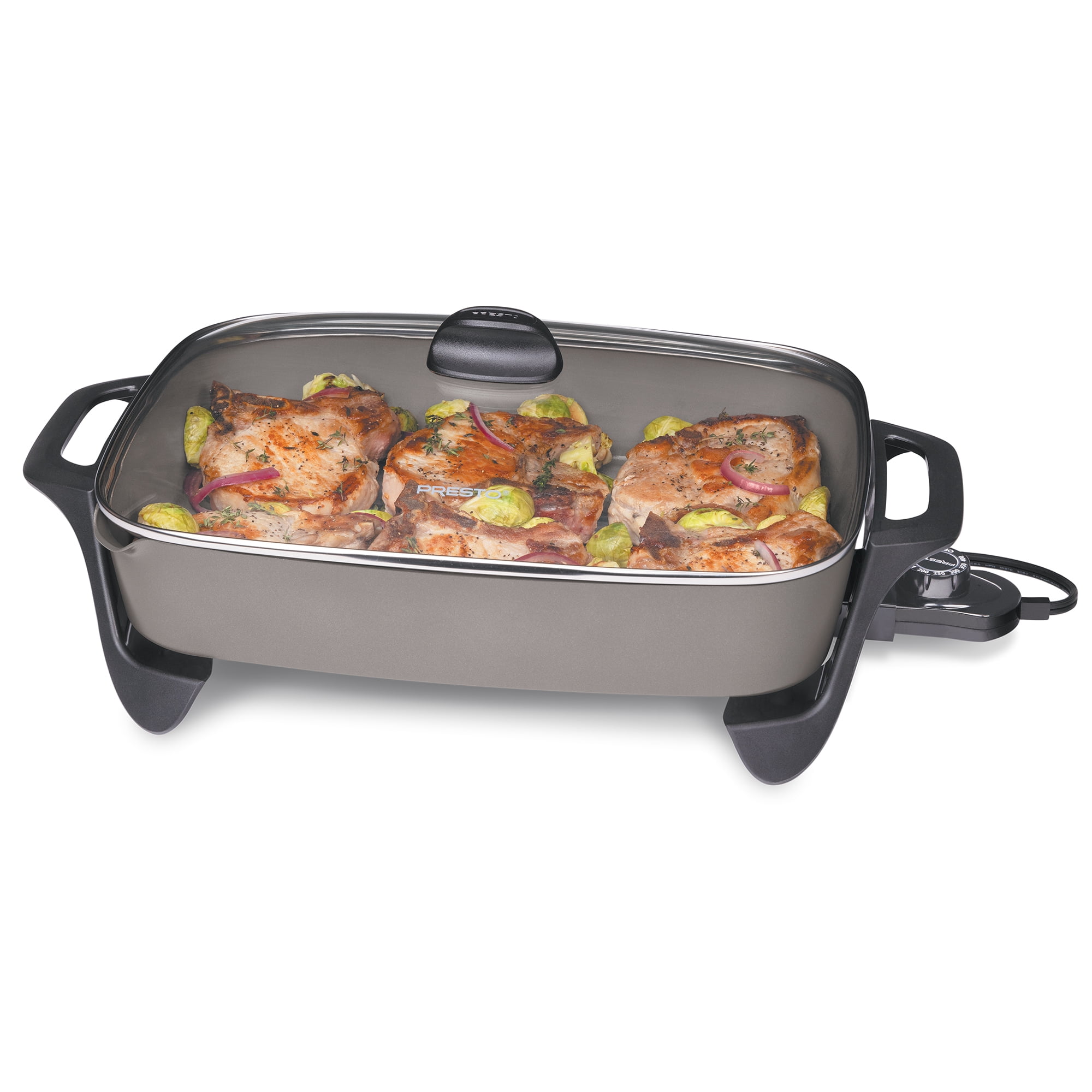 Presto 16" Ceramic Electric Skillet with Glass Cover, Silver 06860