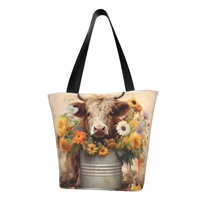 Balery Bucket Flower Cow Bolsa de Hombro con Diseño, Bolsa Grande y Duradera, Bolsa Versátil para Compras