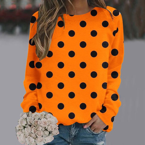 Amzcrzy Womens Sweatshirts Halloween Sweatshirt Women's Round Neck Halloween Printed Long Sleeved Sweater Sweatshirts for Women Women's Sweatshirts and Hoodies Crewneck Sweatshirt XL