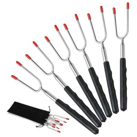Smores Skewers For Fire Pit, Easy Cleaning Marshmallow Roasting Sticks Telescoping Forks Ideal For Camping Hiking
