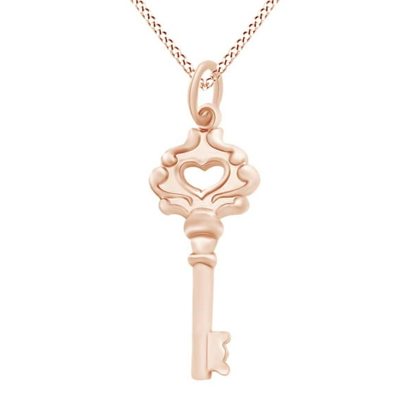 AFFY Heart Key Pendant Necklace In 14k Rose Gold Over Sterling Silver