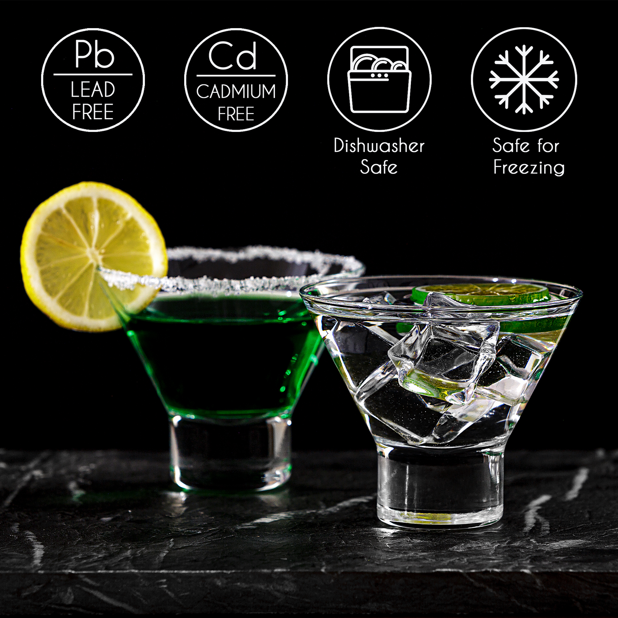 Crystalia Home Stemless Martini Glasses Set of 4, Cool Mini Cocktail Shot Drink  Glasses