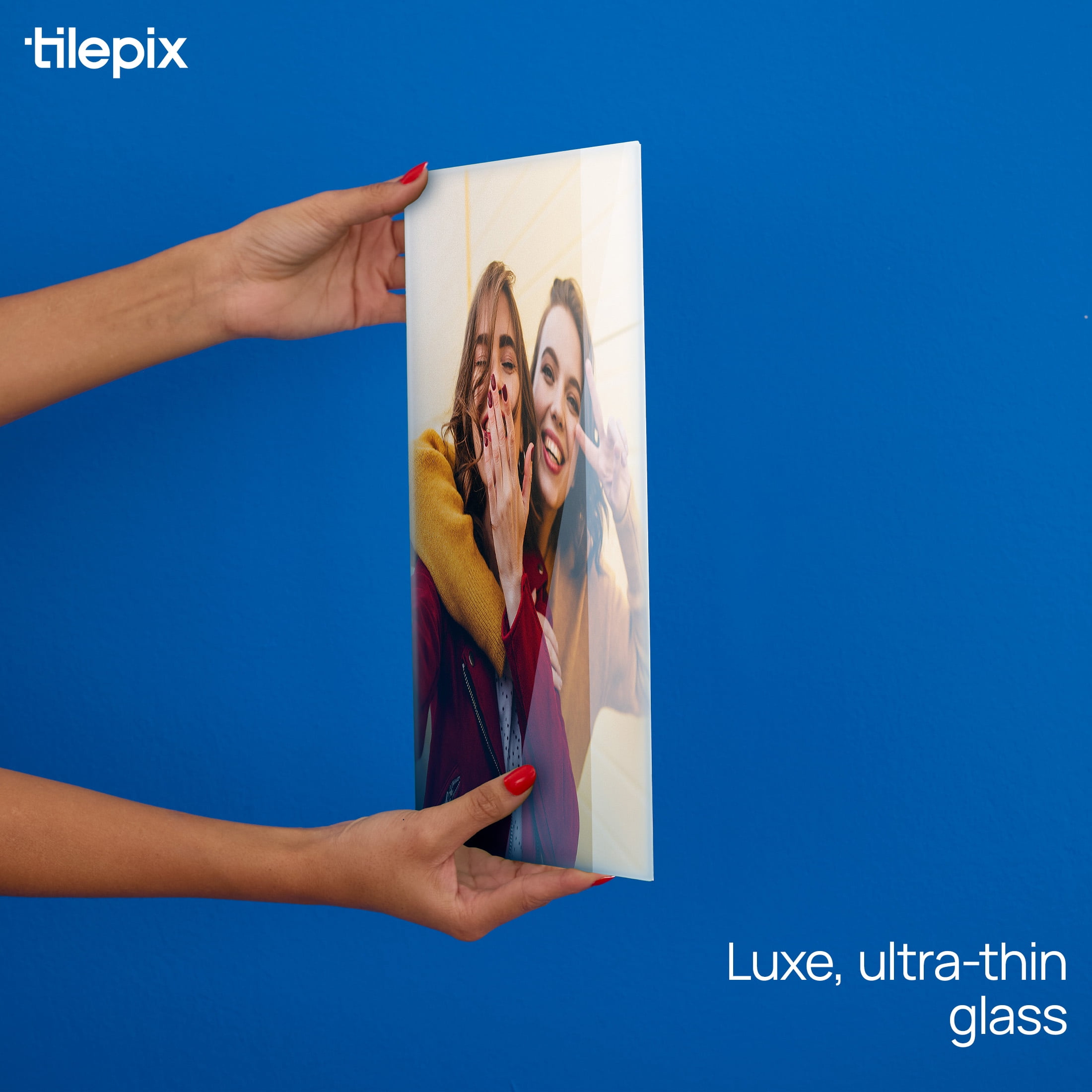 TilePix Glass Premium 16x16 Glass Picture Tile - Customizable Magnetic Photo Tile Picture Frame, Nail-Free Hanging Photo Tile