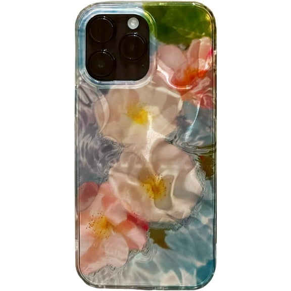 Hibiscus Flower Water Ripple Laser Phone Case Compatible with iPhone 12/12 Pro Aesthetic Bedazzled Glitter Summer Trendy Girls Women Gift Slim Cover for iPhone 12/12pro 6.1"