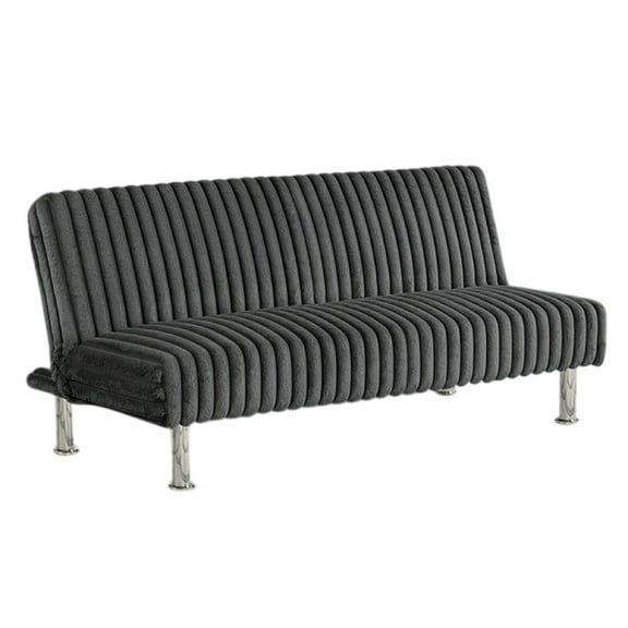 Hini Fold Out Futon Sofa Bed, Dark Gray, Modern Chrome Metal Legs