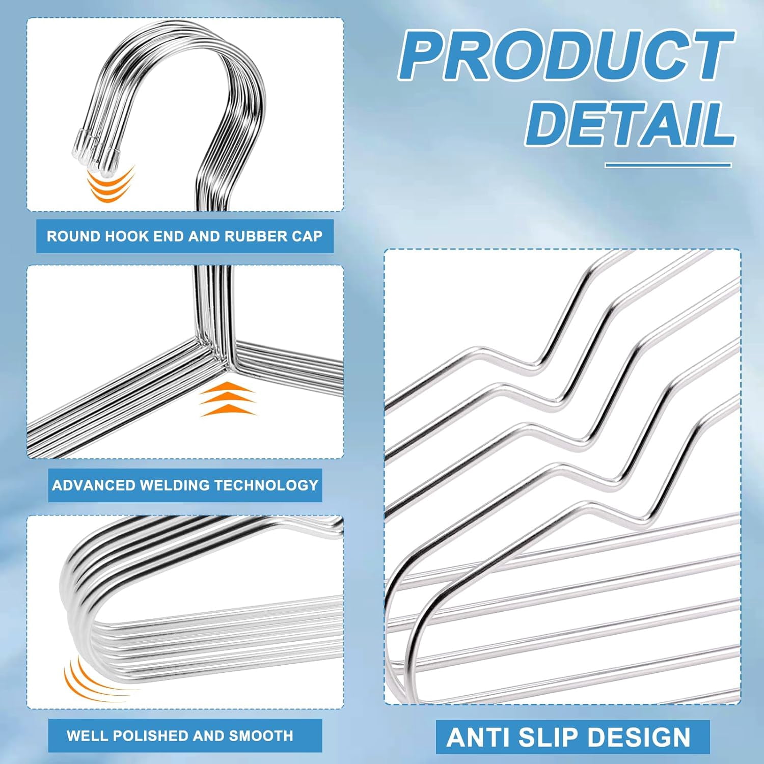 40 Pack Wire Hangers,Heavy Duty Clothes Hanger,Silver Metal Hangers,Stainless Steel Coat Hanger with Non Slip Notch,Ultra Thin Space Saving Wire Hanger 16.5 Inch