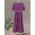 thumbnail image 4 of Vestido largo con estampado para mujer, traje holgado con manga abullonada y cuello en V profundo, con bolsillo drapeado, a la moda, novedad de verano 2024, 4 of 5