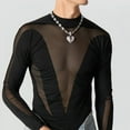 thumbnail image 3 of INCERUN Mens Long Sleeve Fashion O-Neck Jumpsuit Mesh Patchwork See Through Casual Fit Rompers Bodysuits, 3 of 9