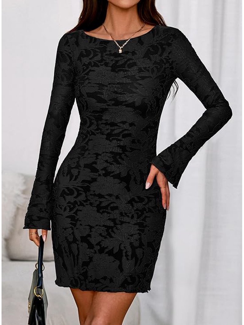 PRETTYGARDEN Women's Fall Fashion Floral Long Sleeve Mini Dress Mesh  Bodycon Short Party Date Night Going Out Dresses - Walmart.com