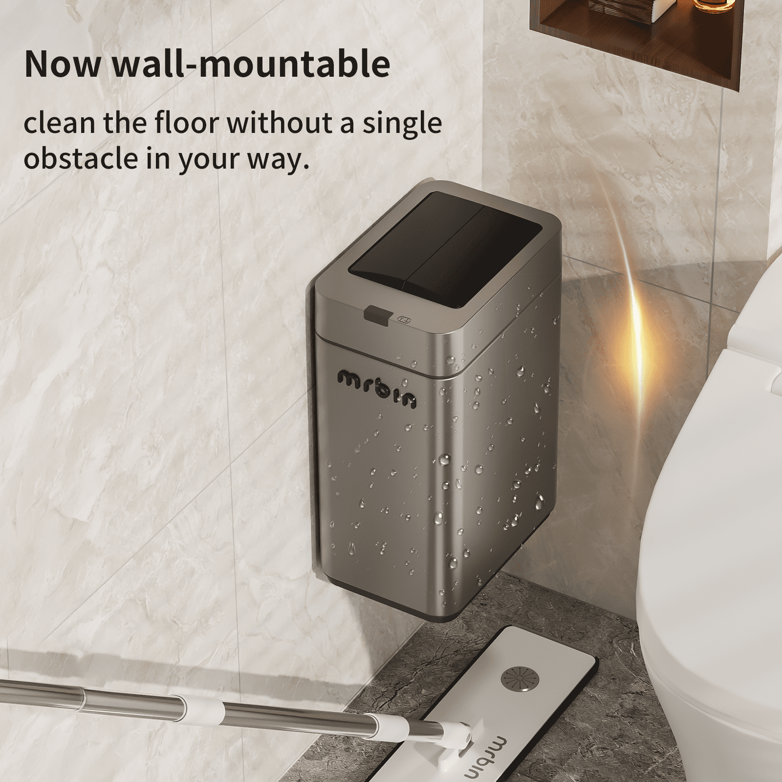 MRBIN Slim 2.4 Gal Bathroom Trash Can with Lid – Small Stainless Steel Touchless Motion-Sensor Waste Basket for Office, Bedroom, Kitchen, RV, Quiet Close, Dog-Proof, Space-Saving Narrow Garbage Can