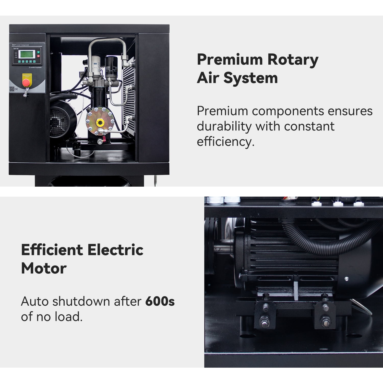 HPDMC 5HP Rotary Screw Air Compressor, 208-230V 3-Phase, 15 CFM @ 145 PSI, Industrial Oil-Lubricated Air Pump with ASME 60-Gallon Vertical Tank, Intelligent Controls & Sound-Reducing Design