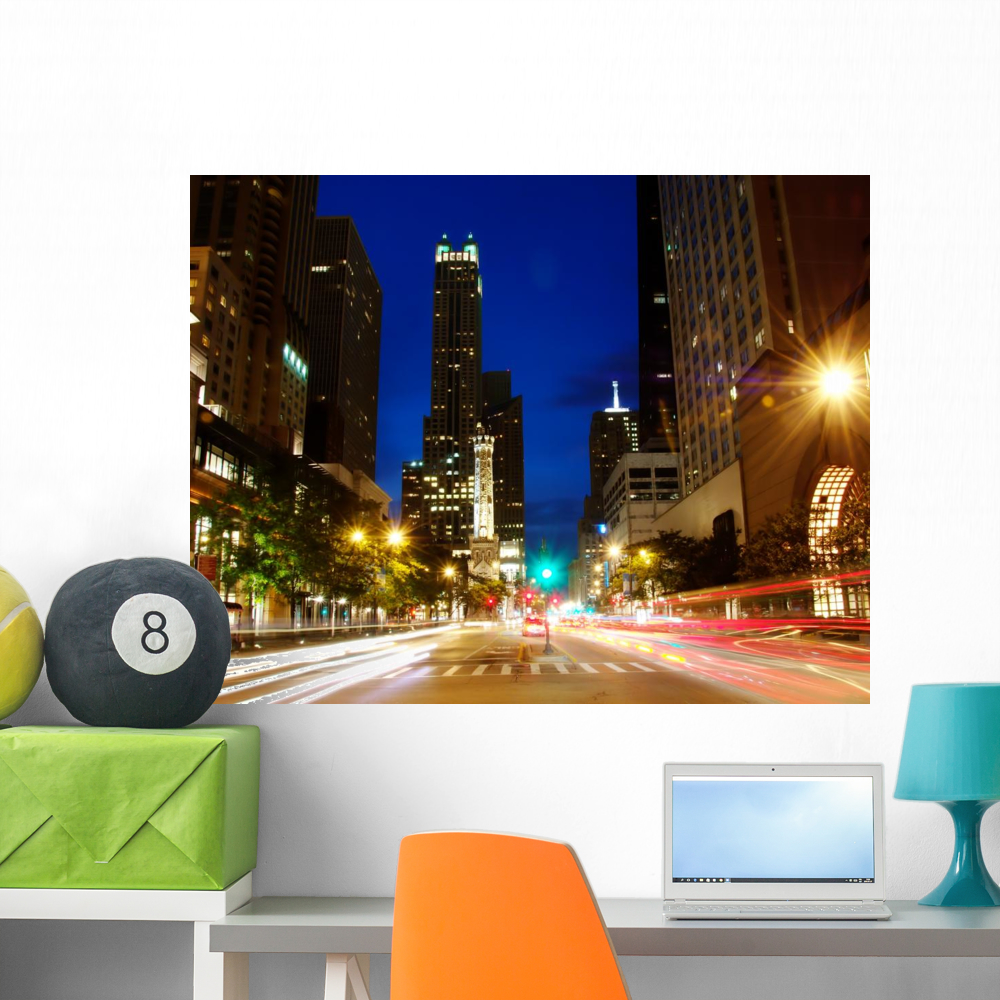 Michigan Ave Downtown Chicago Wall Mural by Wallmonkeys Peel and Stick ...