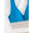 thumbnail image 5 of Women Tummy Control Swimsuits Color Block Two Piece Drawstring Bathing Suit Sky Blue M, 5 of 7