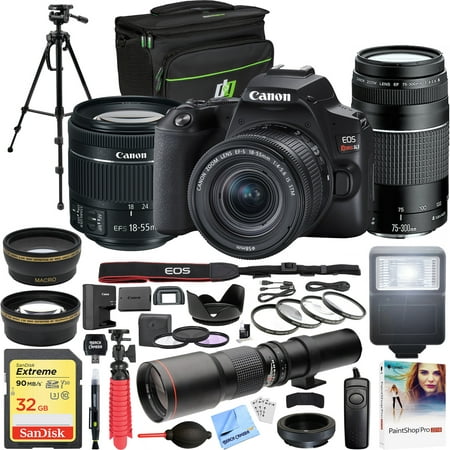Canon EOS Rebel SL3 DSLR 4K Camera (Black) with EF-S 18-55mm f/3.5-5.6 IS STM and EF 75-300mm f/4-5.6 III Double Zoom Lens Kit and 500mm Preset f/8 Telephoto Lens + 0.43x Wide Angle, 2.2X Pro (Best Wide Angle Zoom For Canon)