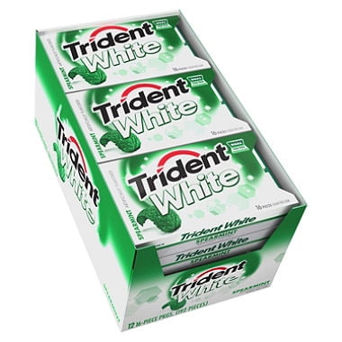 Trident White Spearmint Sugar Free Gum - 16 ct. - 12 pk. Gum is like chewing a water cannon filled with little dudes that help whiten your teeth that taste like