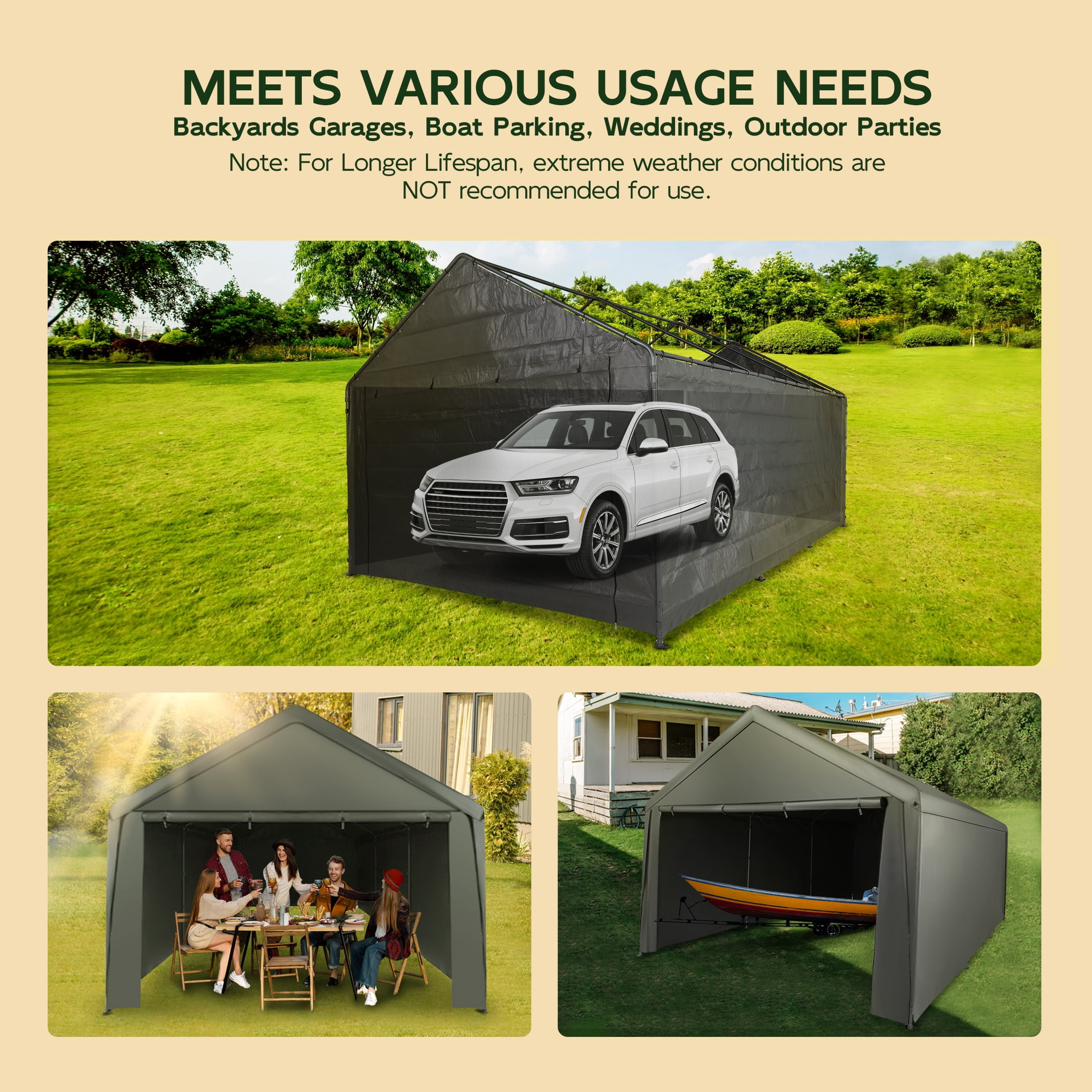 Abba Patio 10x20 ft Weather Carport Sidewall Tarp Replacement, Dark Grey- Top&Frame Not Included