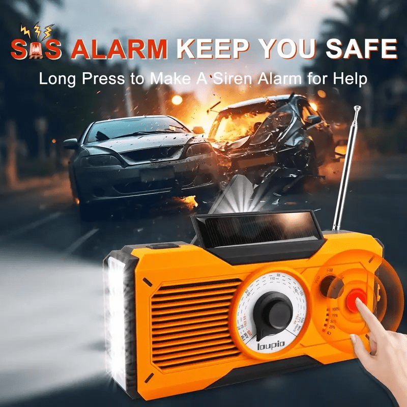 Emergency Radio, AM/FM/WB Weather Radio, 5000mAh Portable Power Bank, USB Solar Hand Crank Charging, Waterproof Flashlight, LED Reading Light, SOS Alarm, Compass, for Camping Hiking Hurricane