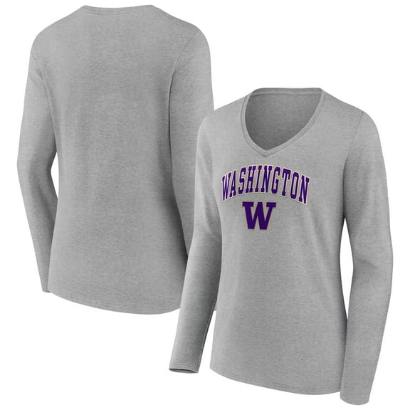 Women's Fanatics Branded Gray Washington Huskies Campus Long Sleeve V-Neck T-Shirt
