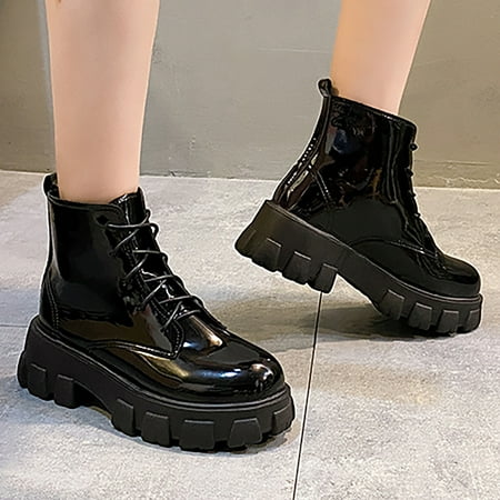 

Midewhik Women Bright Leather Nude Boots Fashion Thick Heel Thick Sole Women Boots Breathable Fashion Round Toe Thick Heel Women Boots