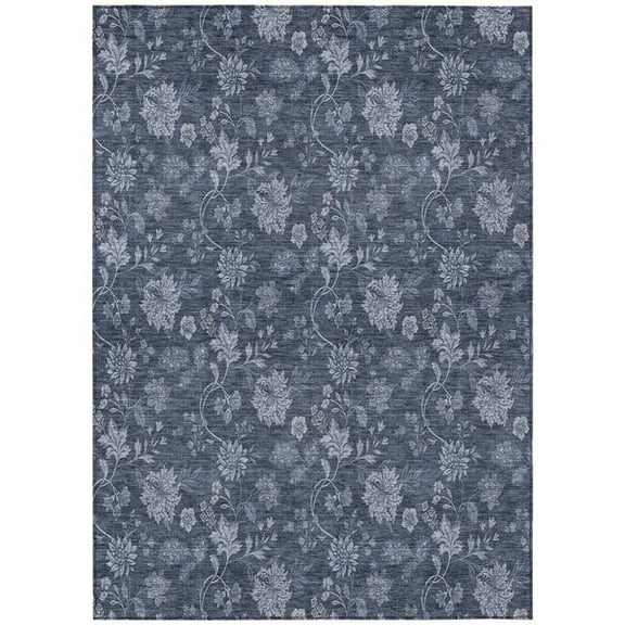 HomeRoots 581357 9 x 12 ft. Floral Washable Indoor & Outdoor Rectangle Area Rug, Denim Blue & Navy Blue