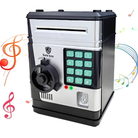 Kmoist Piggy Bank, Automatic Electronic Piggy Bank for Kids Boys Girls with Password and Fingerprint Unlocking Simulation, ATM Machine Money Safe for Kids Toys Age 6-8-10
