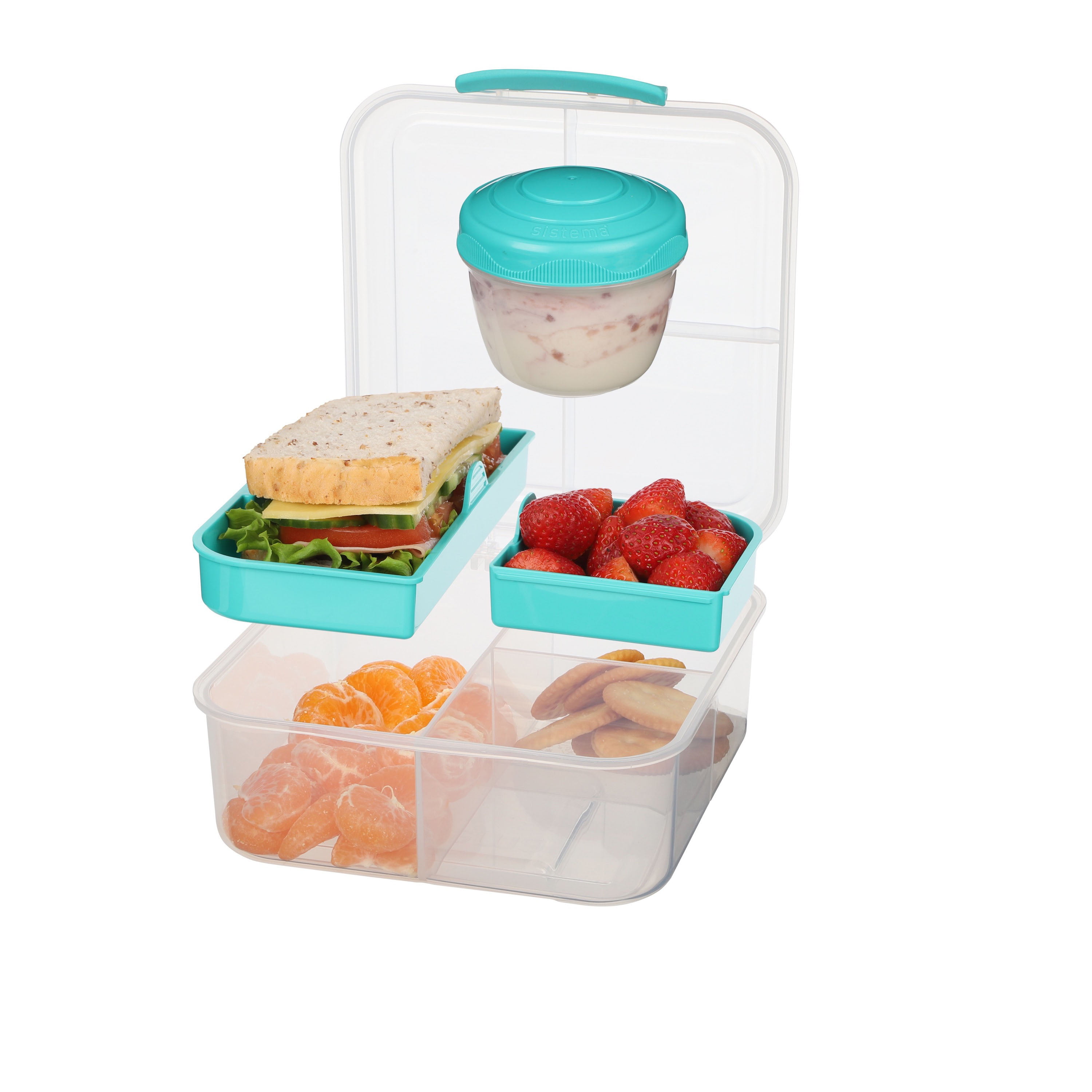  Sistema® Bento Create To Go™ 6-Cup Food Storage Container Bento  Box with Lid and Dividers, 2 pack, Minty Teal: Home & Kitchen