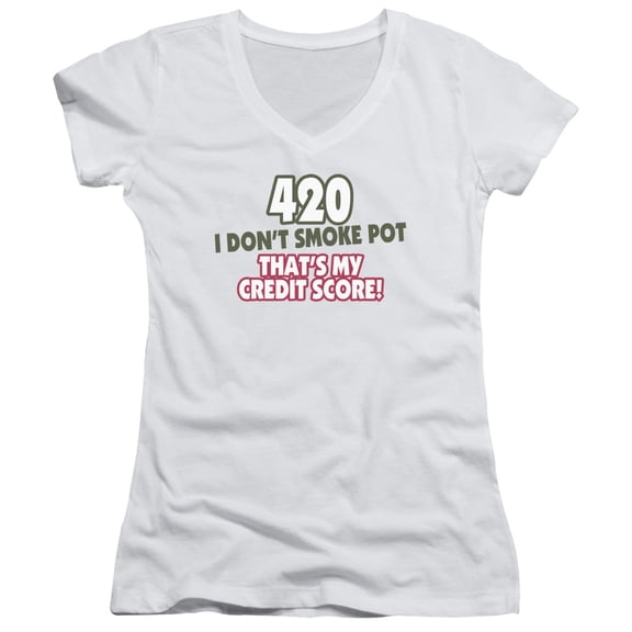 - 420 Credit Score - Juniors Cap Sleeve V-Neck Shirt - Large