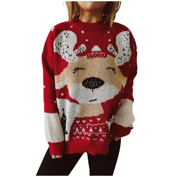 Shadoumai Tacky Christmas Sweaters Soft Regular Fit Retro Xmas Sweater Plus Size Festive Sweater for Women