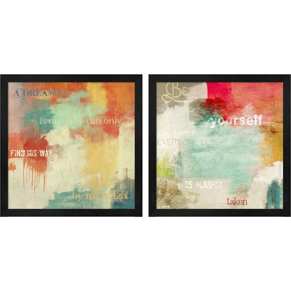 Great Art Now A Dreamer… & Be Yourself by Anne Munson, 2 Piece Framed Art Set Each 13"W x 13"H