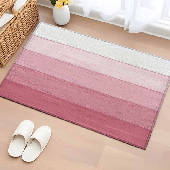 Rectangle Area Rug 2x3ft, Country Pink White Gradient Wood Grain Non-Shedding Washable Area Rug, Geometric Stripe Non Slip Low-Profile Rugs for Living Room, Bedroom Dining Room