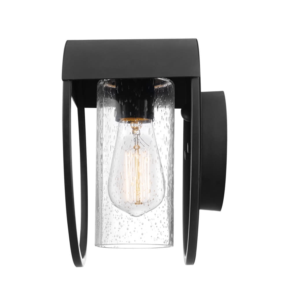 Globe Electric Vintage 1-Light Matte Black Outdoor Indoor Wall Sconce with Seeded Glass Shade